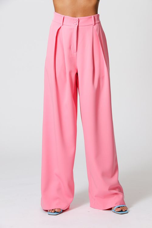 Calça Pantalona Com Prega - Pink Claro