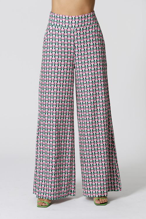 Calça Pantalona Estampada - Pink 7172